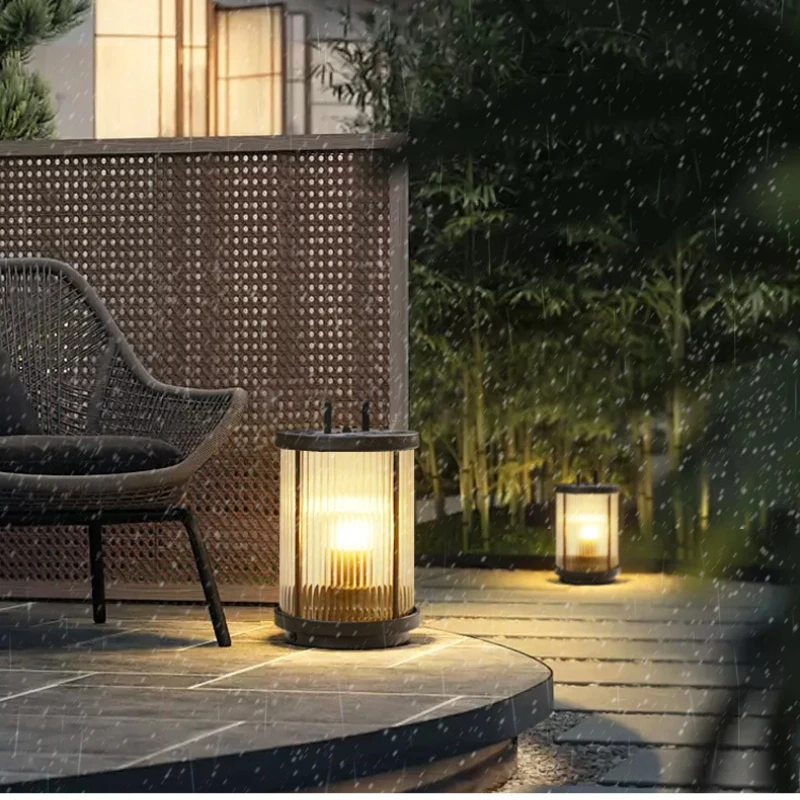 Retro Solar Courtyard Light Outdoor Waterproof Circular Modern Outdoor Villa Garden Corridor Garden Portable Lawn Light