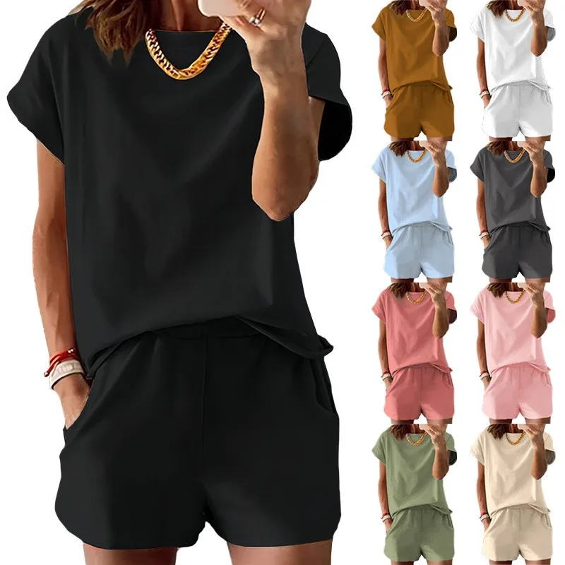 

2 Piece Set Women Shorts High Waist Black Short Pants Cap Sleeve Oversized Summer Shorts Front Pocket White Casual Shorts
