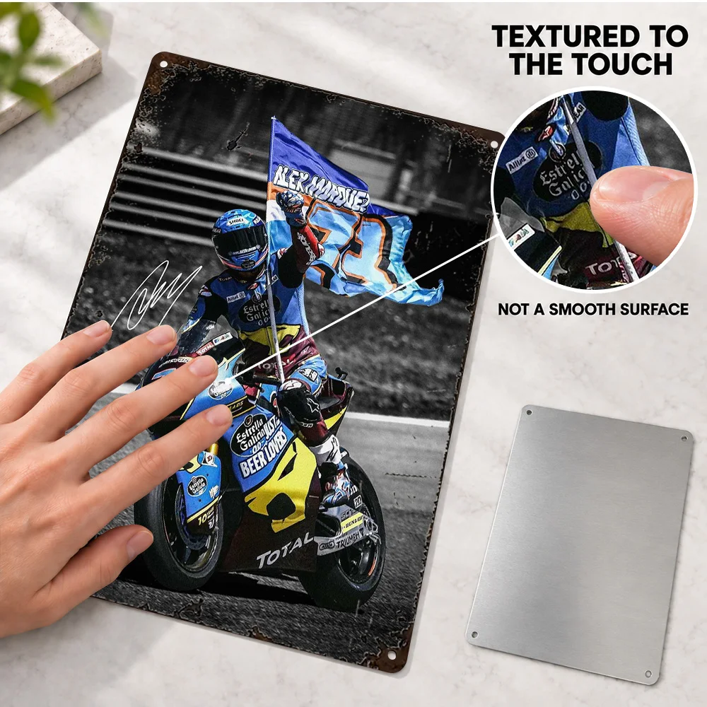 Alex Marquez MotoGP Victory Textured Metal Poster Customized Aluminum Sign Selective Color Photography Wall Art For Workshop