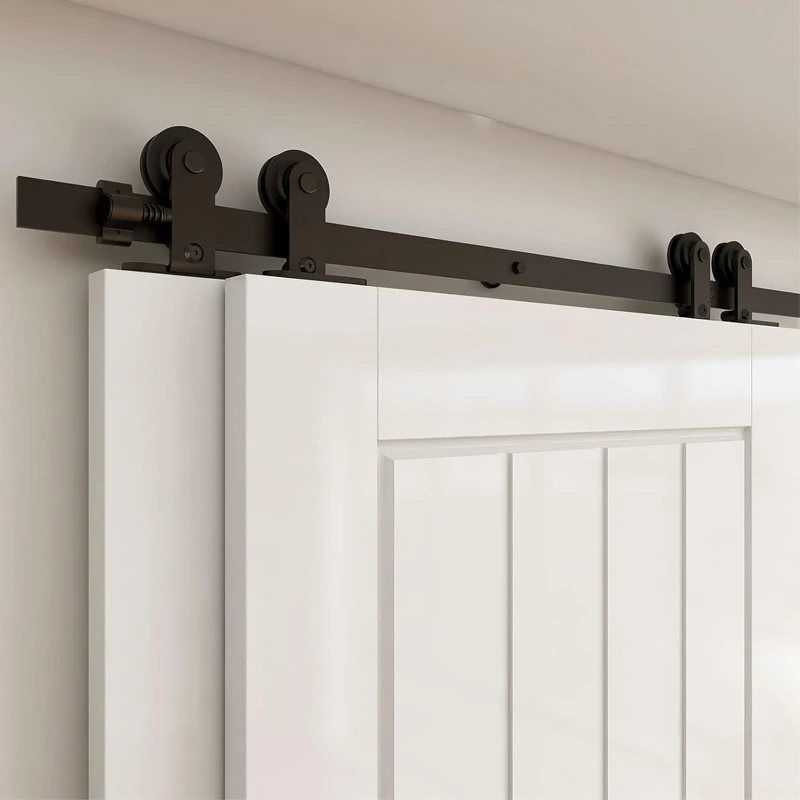 

TSMST 5-8Foot Bypass Sliding Door Fitting Set Sliding Door System Sliding Rail Wooden Sliding Door T Shape Black