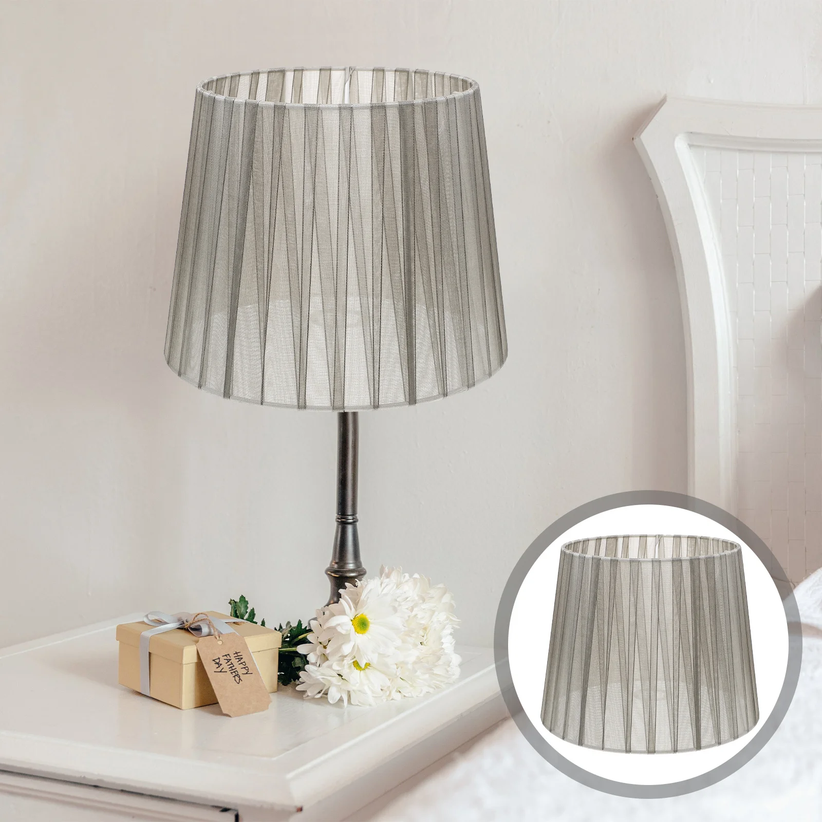

Table Lamp Shade Grey Fabric Drum Lampshade For Bedroom Floor Light Cover Home Decor Replacement Household Lighting