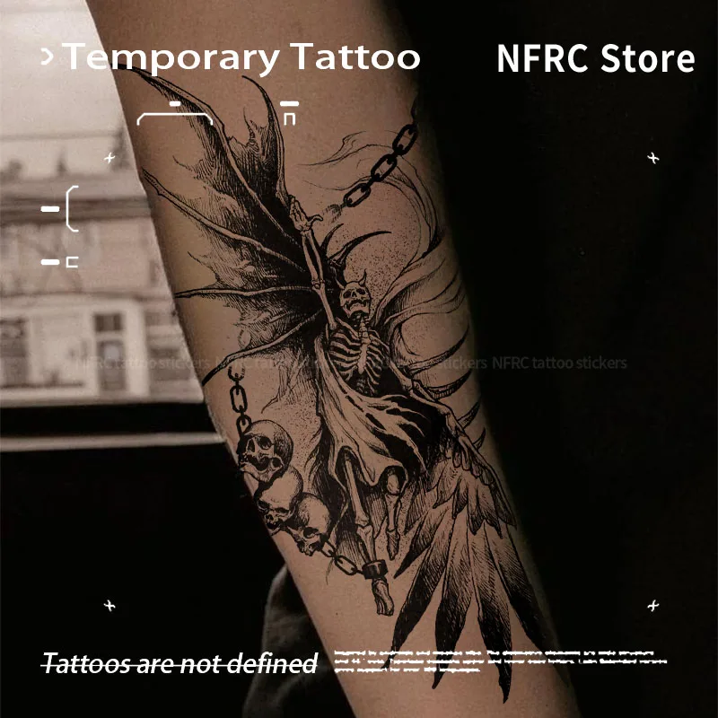 Temporary Tattoos Fake Tattoo Vintage Gothic Skeleton Reaper Herbal Juice Sticker Fancy Toys for the Best Adolescents Stickers