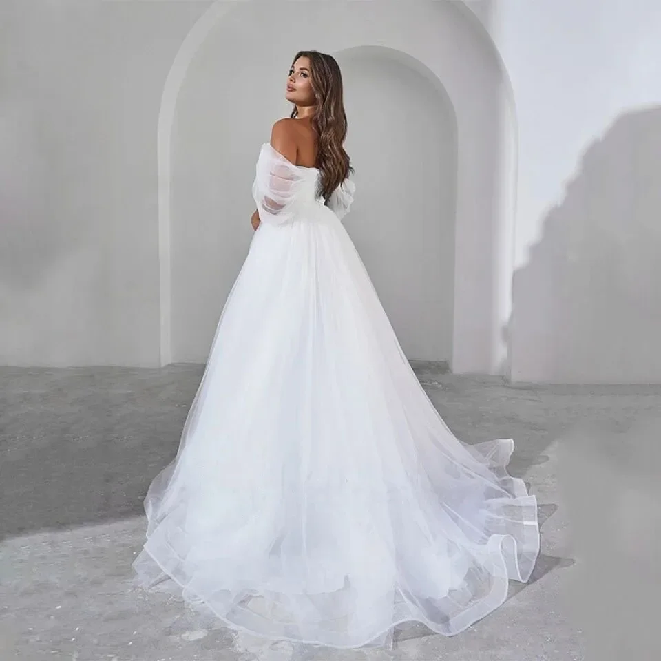 Customized Off The Shoulder Wedding Dress For Women Made Pleat Bridal Dress Soft Tulle A Line Corset Bridal Gown Vestido Novia