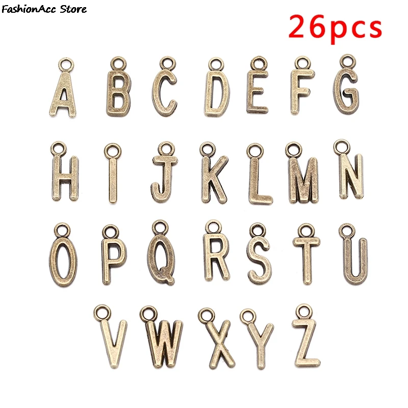 NEW 26Pcs Alphabet A-Z Charms Pendents Letters DIY Jewelry Findings Gold Bronze Silver Color For Jewelry Making