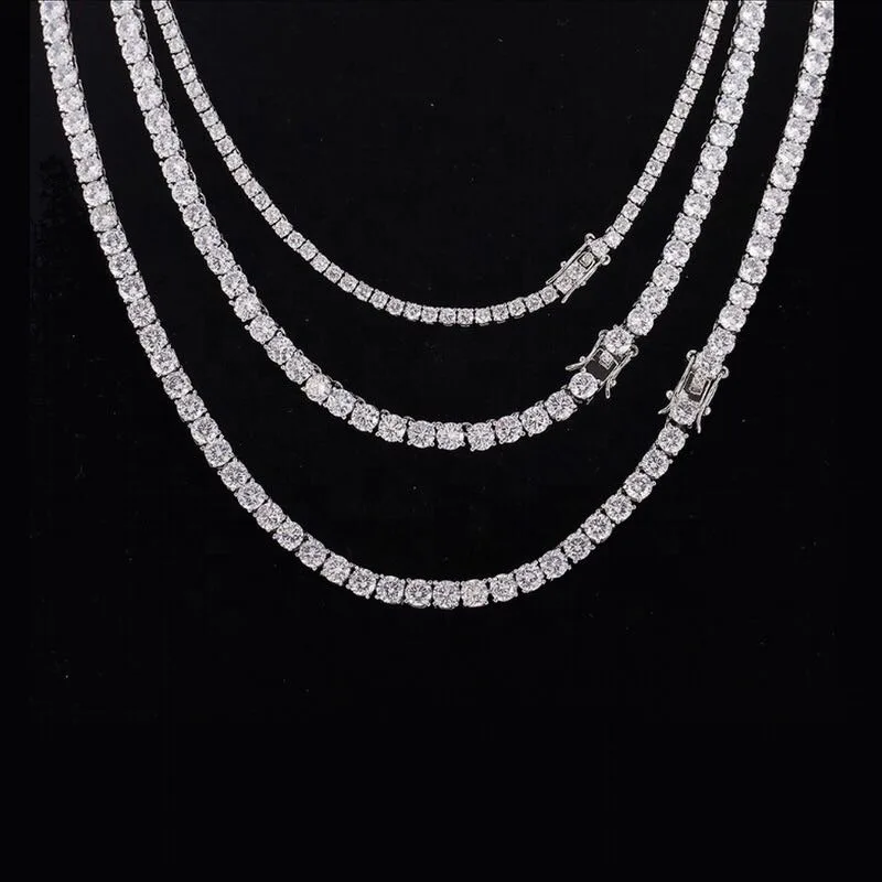 

Ожерелье-цепочка Starsgem Custom Tennis Chain из цельного белого золота 9K/14K с бриллиантами VVS и муассанитами 3 мм