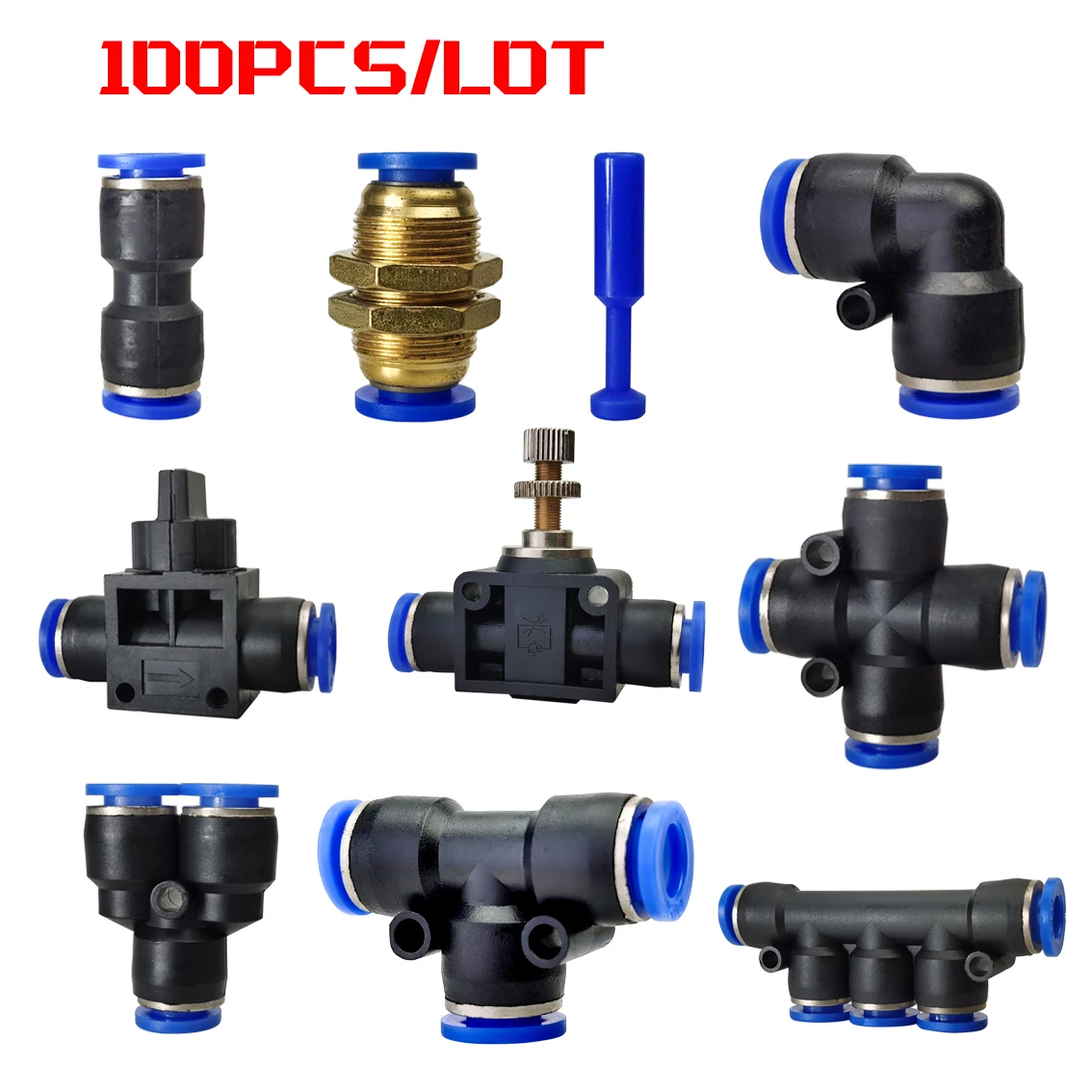 

100PCS A Lot Pneumatic Fitting PY/PU/PV/PE/HVFF/SA/PK Pipe Gas Connectors Direct Thrust 4 To 12mm Plastic Hose Quick Couplings