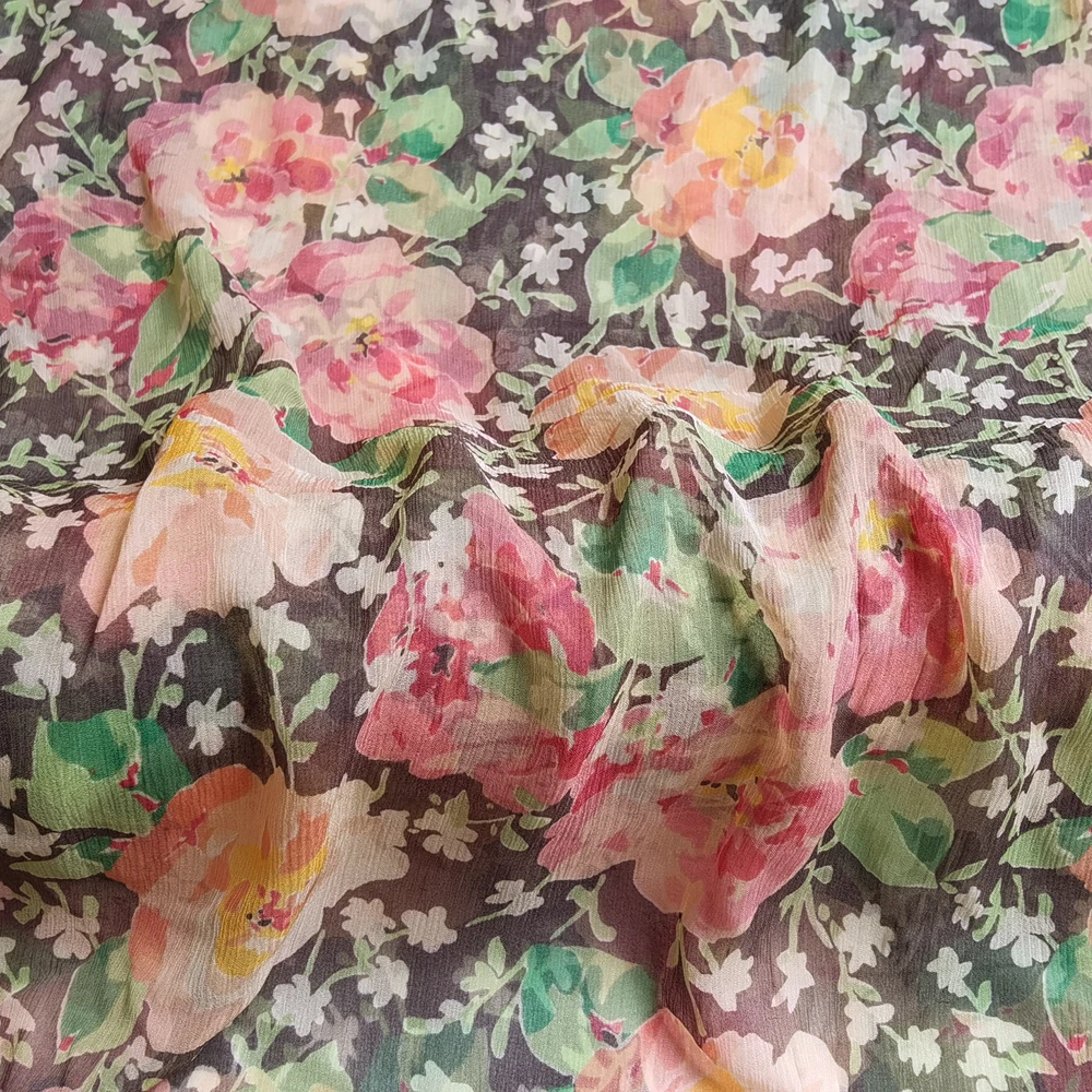 50cm*114cm Big Floral Georgette Fabric Thin And Transparent Mulberry Silk With Georgette Scarf Dress Silk Fabric