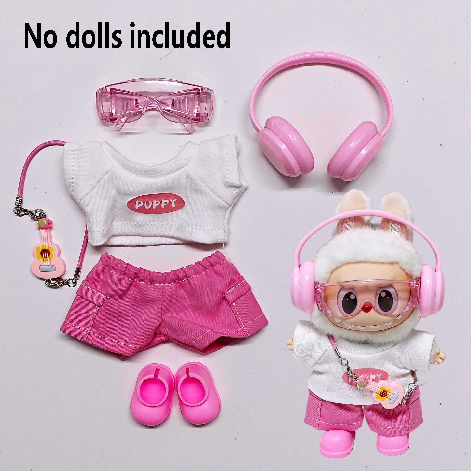 Vêtements de poupée de haute qualité pour Labubu sélectionnez, ensemble de 6 pièces pour vêtements décontractés PUPPY de 15cm/17cm, vêtements universels Labubu
