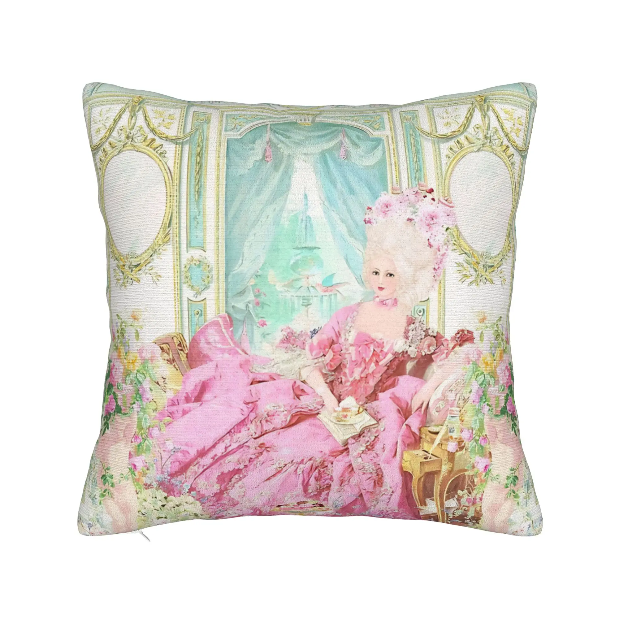 Marie Antoinette Afternoon Tea In French Paris Pillow Case  Kawaii Pillow Cover Square Pillowcases For Sofa Home Decor