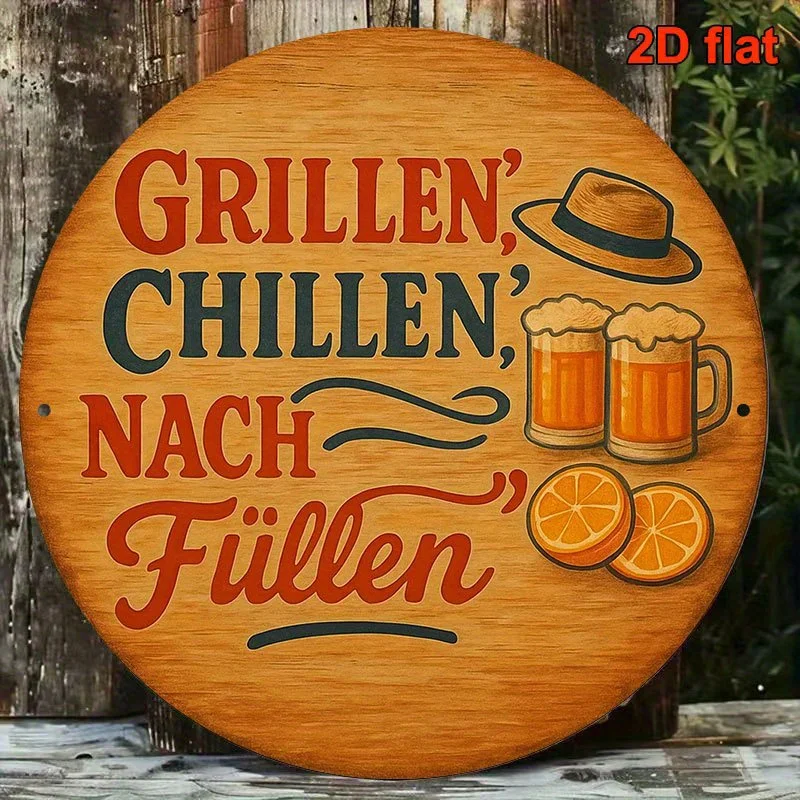 2D Flat 1pc German & English BBQ Grill Party Sign - Retro Beer-Themed 