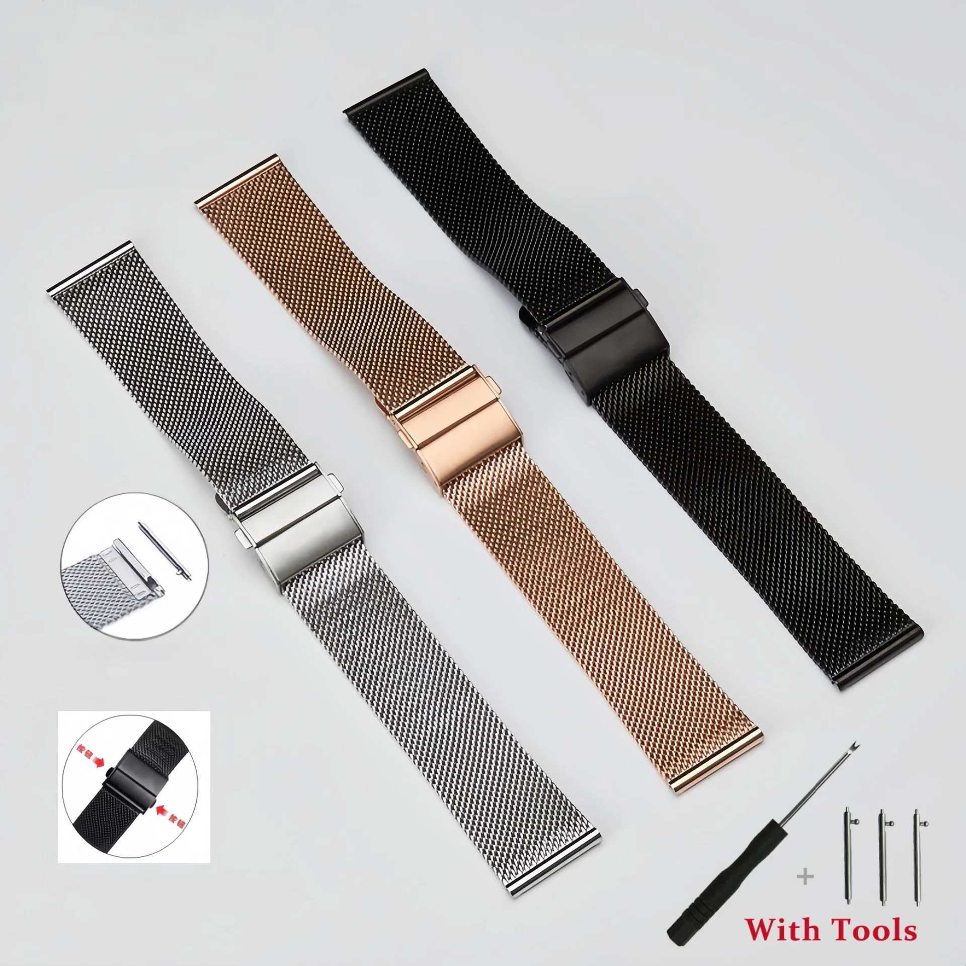 Schnellverschluss Edelstahl Milanaise Uhrenarmband für 16mm 18mm 20mm 22mm Universelles Wasserdichtes Uhrenband Zubehör
