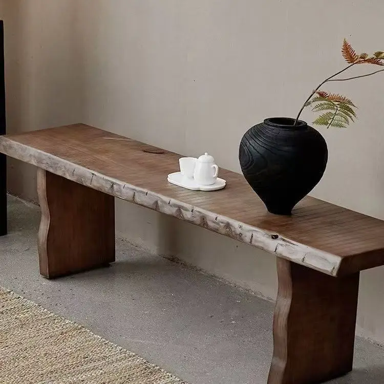 # Wabi Sabi Style Irregular Home Wall Shoe Changing Stool, Clothing Store Entrance, Simple Nordic Solid Wood Bench, Wooden