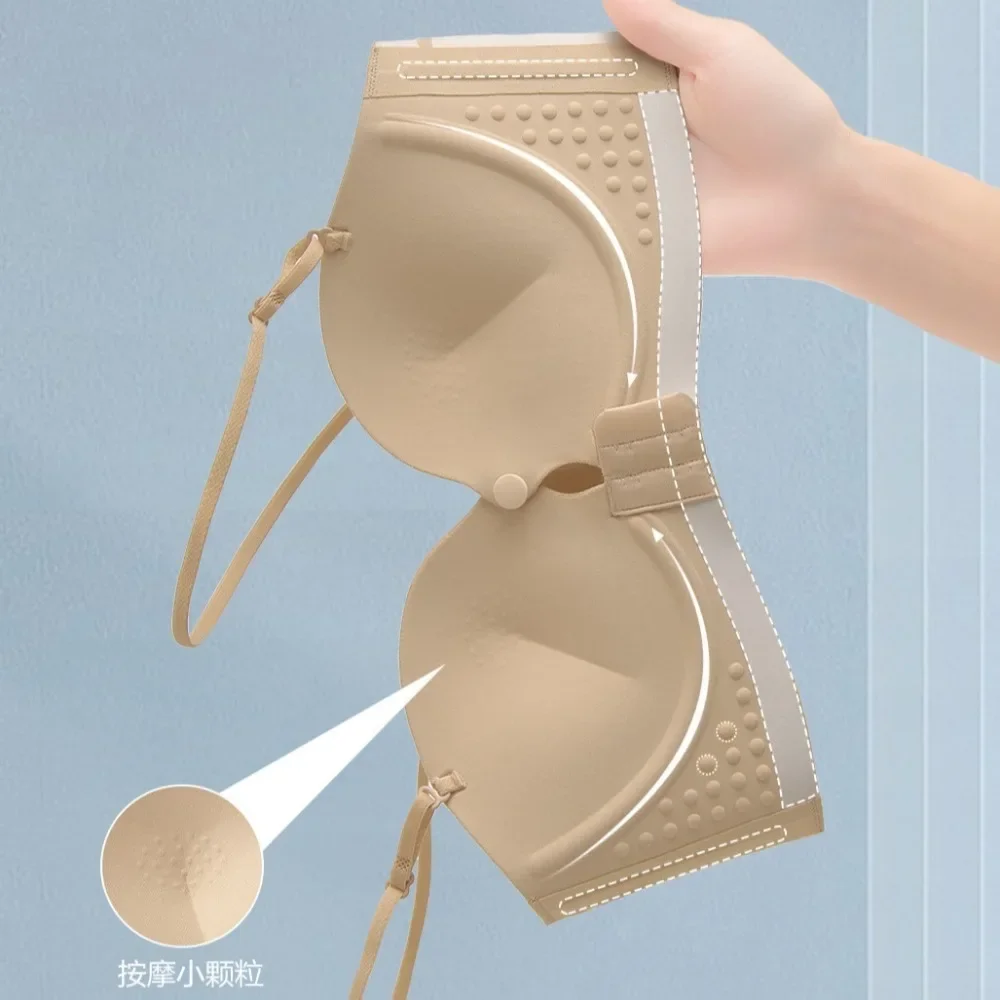 Беспроводной бюстгальтер с глубоким V-образным вырезом и запахом на груди, облегающее нижнее белье с пряжкой спереди, пуш-ап, противоударные, непровисающие, бесшовные бюстгальтеры на свадьбу