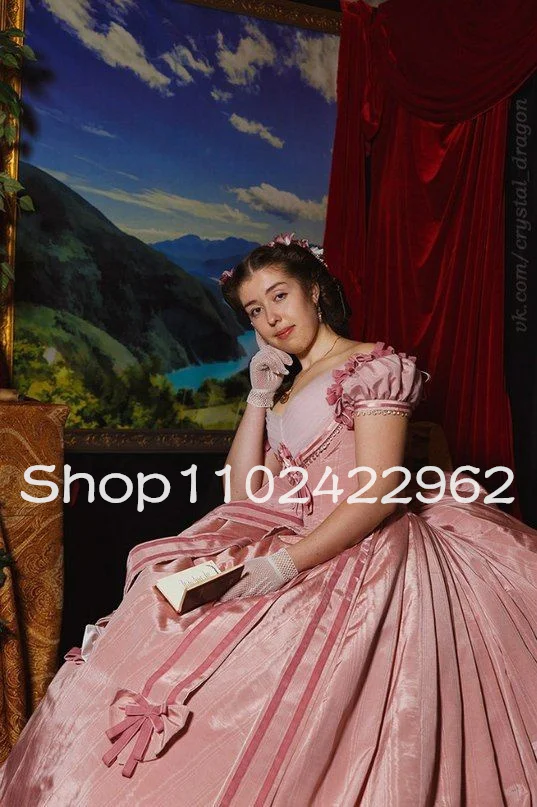 Pink Historical Costume Victorian Prom Occasion Dresses Fairy Off Shoulder Belle Epoque Bordeaux Princess Evening Gown