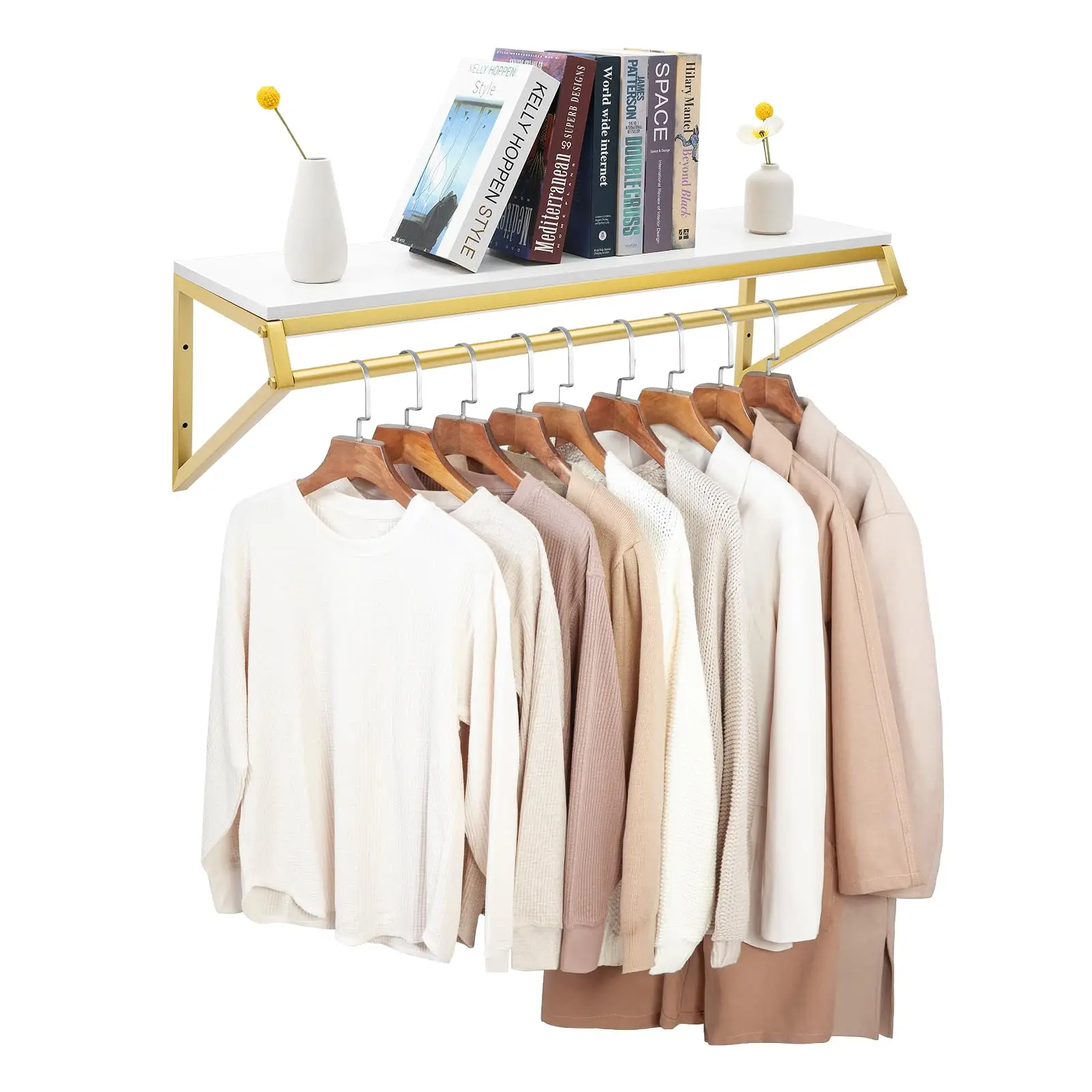 

Industrial Pipe Clothing Rack with Top Shelf, Wall Mounted Coat Rack Heavy Duty Garment Bar, Multi-Purpose Clothing Hanging Rod