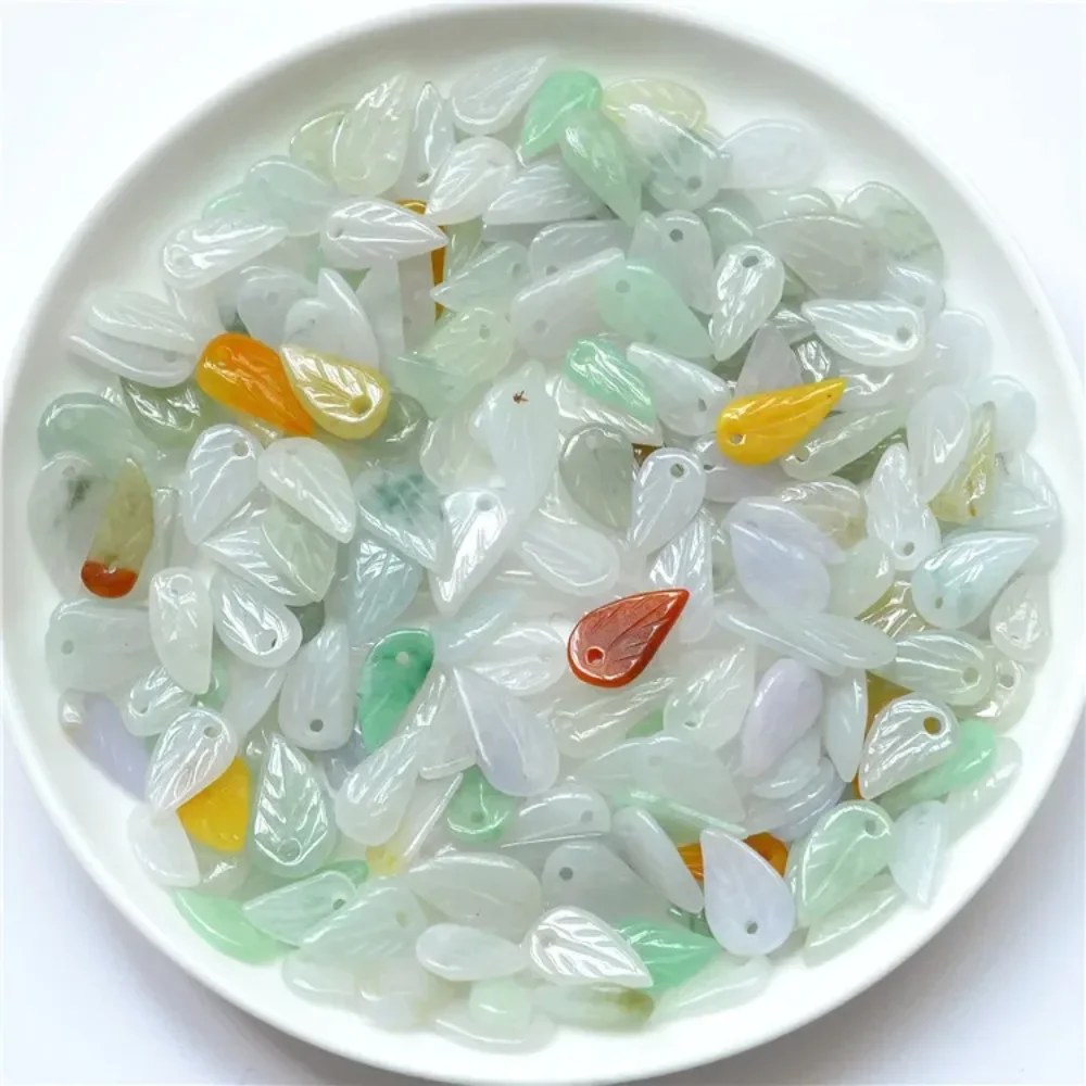 50pcs10Mm Jadeite Small Leaf Loose Parts Ice Glutinous Seeds Jadeite Leaf Bracelet Anklet Car Hanging Loose Parts Accessories