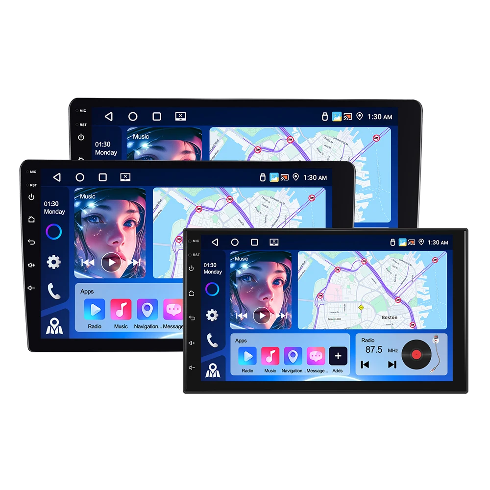 Podofo Android 7 9 10 Zoll 4+64G Autoradio IPS-Bildschirm WLAN GPS Intelligente Autosysteme FM RDS Kabelloses CarPlay Android Auto Bluetooth Autoradio
