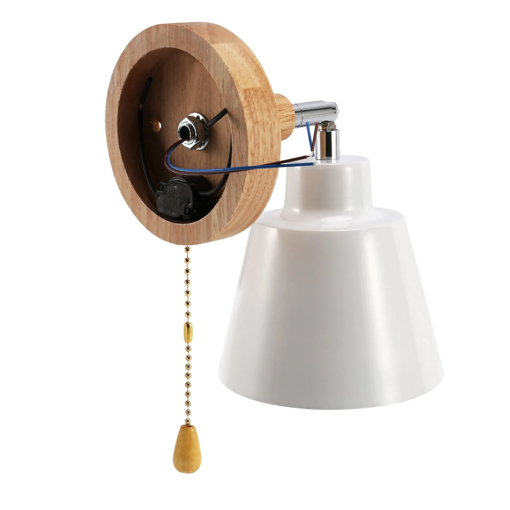 A24F-Lampada da parete nordica in legno Lampada da parete da comodino Sconce Lampada da parete per corridoio camera da letto con interruttore a zip Girevole liberamente