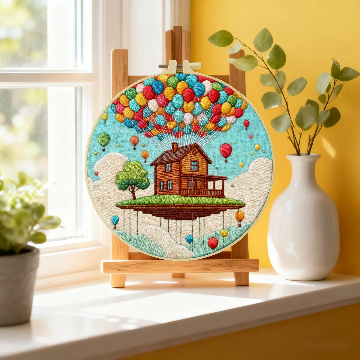 1 Stück 20X20CM/15X15CM 7,87/6,3 Zoll Ballonhaus Stickerei Starter-Kit DIY-Kit DIY-Stickerei-Set Handarbeiten Heimdekoration – Detail 2