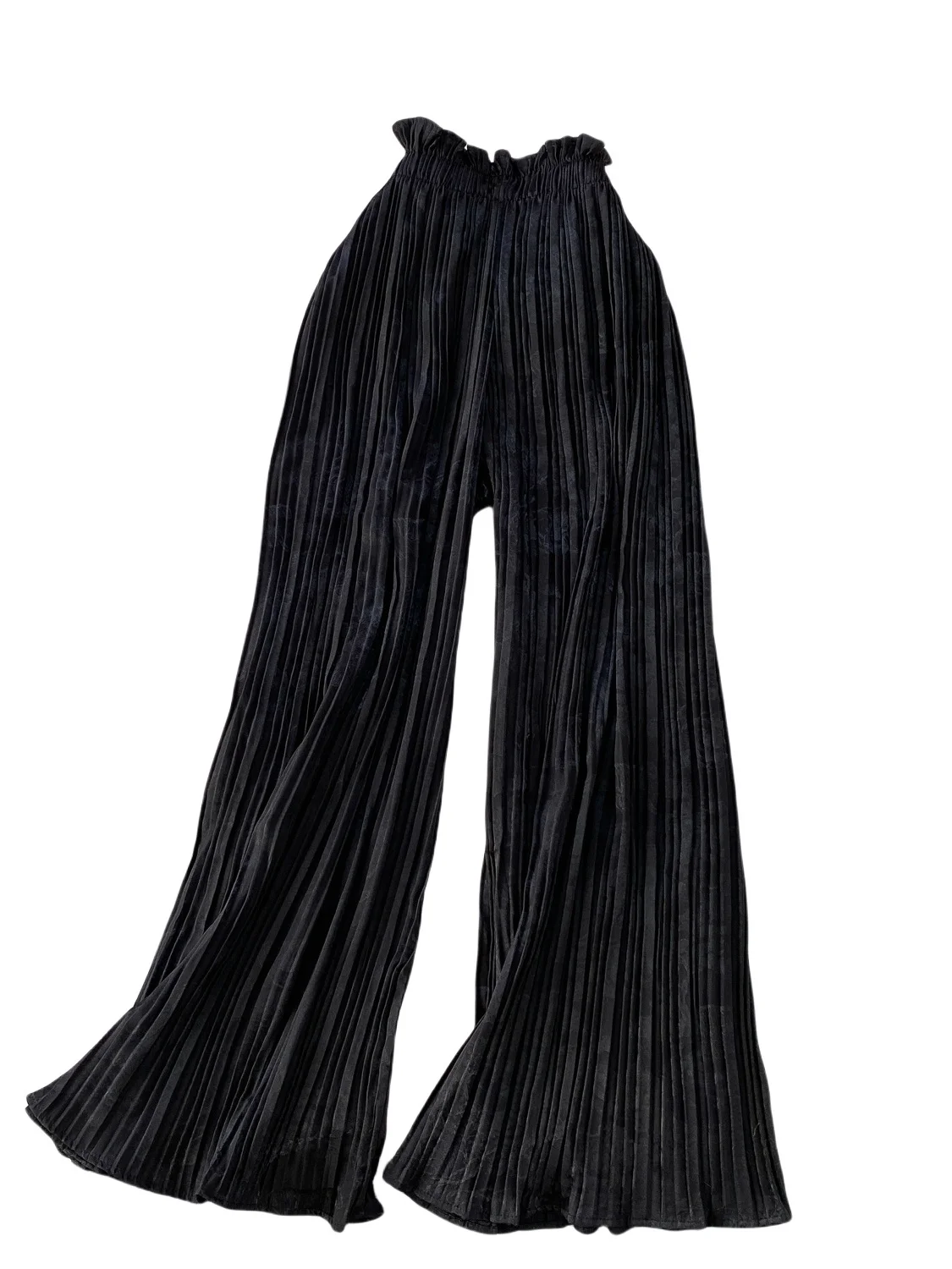 Women summer fashion high waist wide leg pants European style solid color pleated trumpet pants