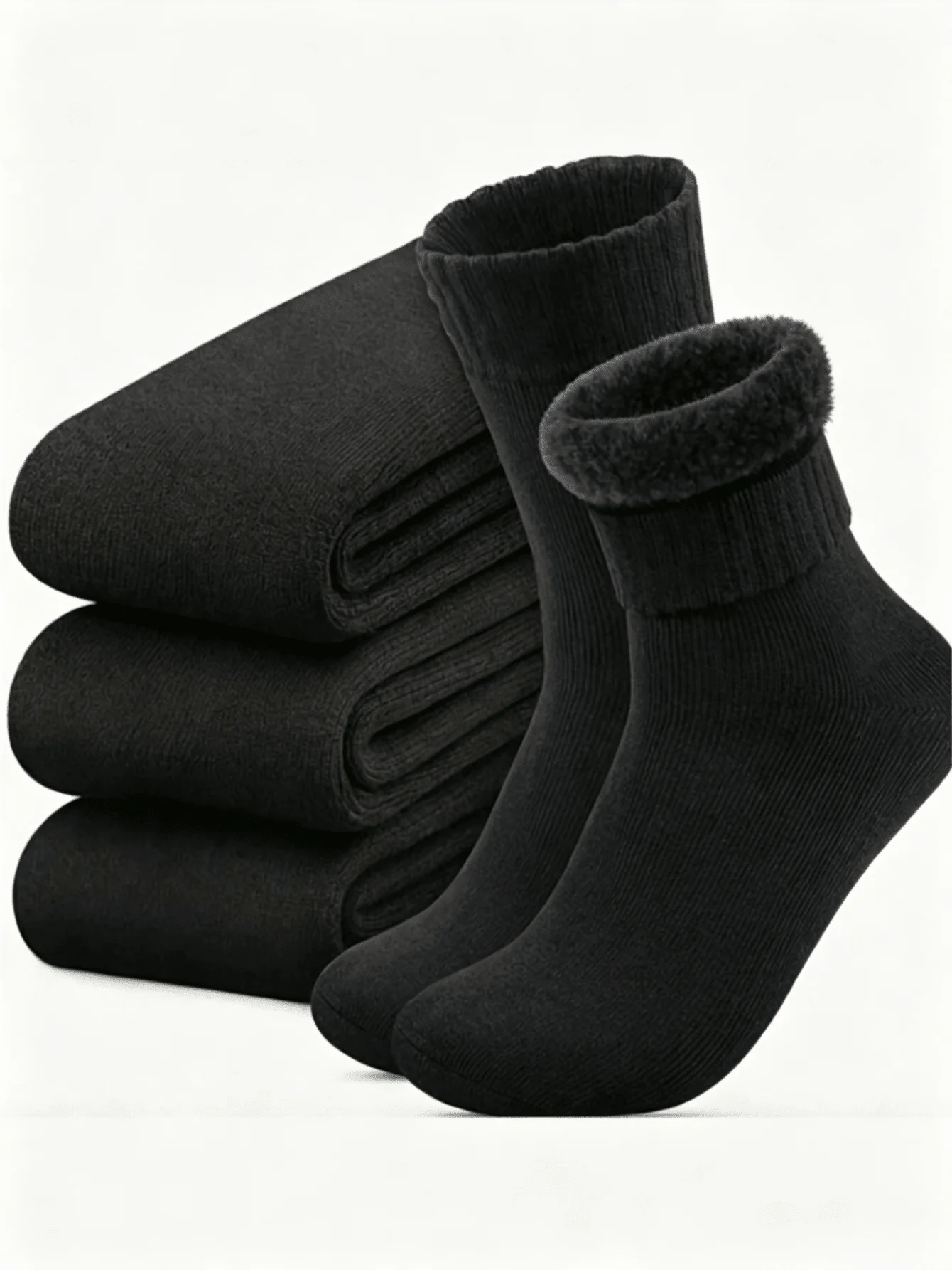 

Mens Fleece Lined Warm Thick Black Socks For Winter Cold Weather