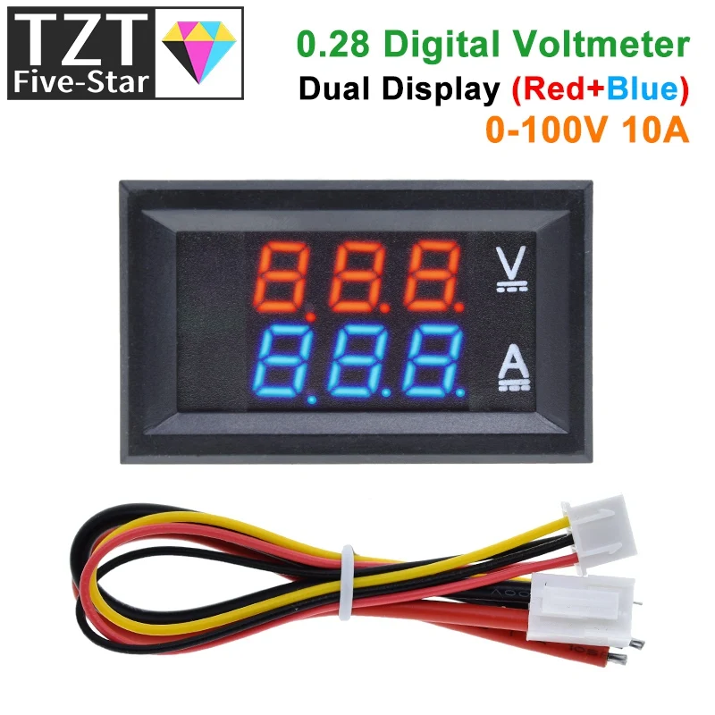 TZT DC 0-100V 10A Digital Voltmeter Ammeter Dual Display Voltage Detector Current Meter Panel Amp Volt Gauge 0.28\