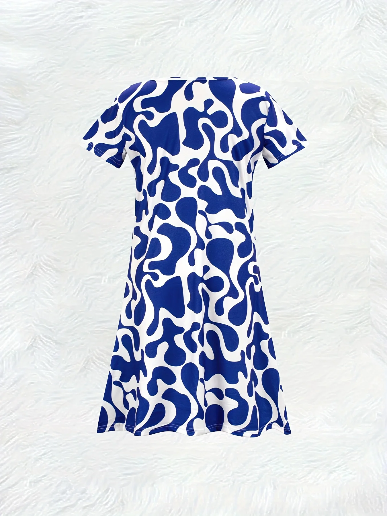 Women's Casual V Neck Short Sleeve A Line Print Dress Blue Leaf Pattern White Background Summer Dress 2024 New Fashion