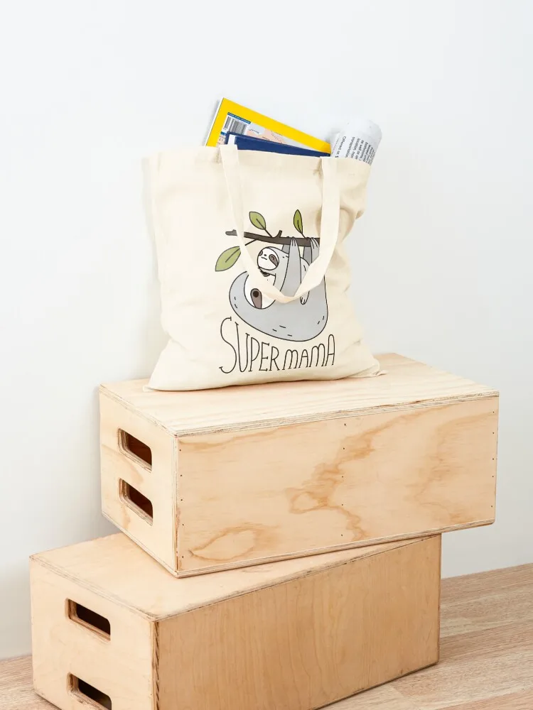 حقيبة سوبر ماما أمي والطفل الكسل حمل حقيبة قماش مخصصة أكياس الحلوى شعار التسوق