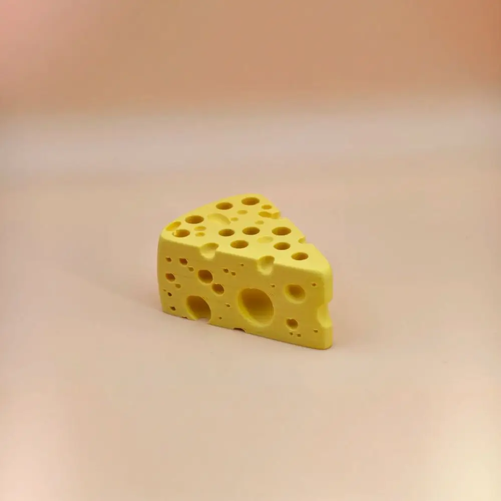 Funny 3D Printed Cheese Pen Holder Multi-Hole Cute Desktop Organizer Durable Yellow Stationery Stand Student