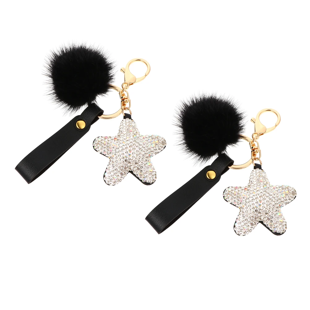 

2 Pcs Rhinestone Keychain Cute Car Keyring Bling Women Bracelet Crystal Star Keychain Sparkling Pendant Faux Ball