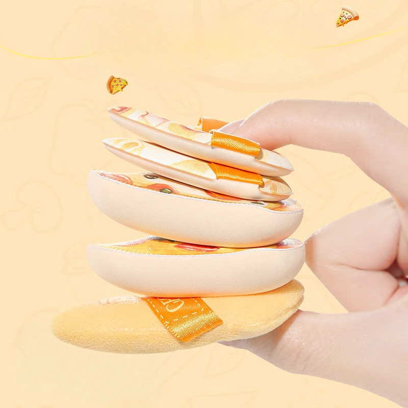 Zestaw 5 gąbek do makijażu w kształcie pizzy, przyjemne w dotyku, miękkie, do stosowania na sucho i na mokro, przyjazne dla skóry, narzędzie kosmetyczne.