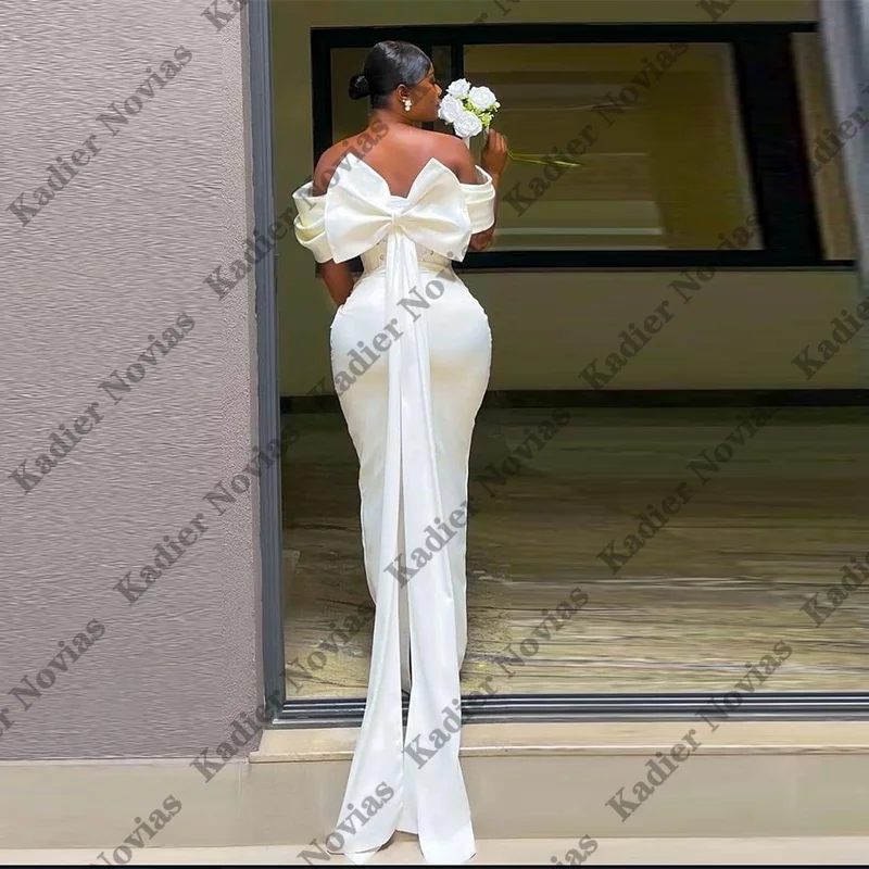 فستان وصيفة العروس طويل غمد أفريقي للحفلات بدون أكتاف أبيض طويل للسهرة والحفلات الراقصة فستان زفاف الضيوف حسب الطلب