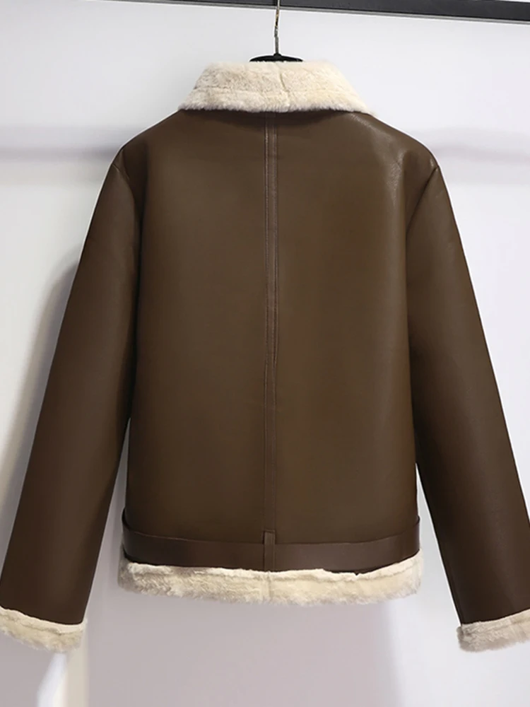 厚手のラムファー付きジャケット レディース 秋冬 2026 新作 スリム モーターサイクル レザー ファー一体型ジャケット おしゃれなトップス
