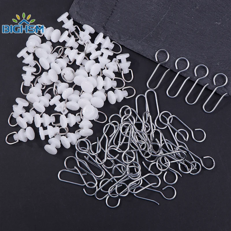 40Pcs Curtain Track Pulley Hooks S Shaped Silent Curtain Hooks And Plastic Gliders Track Rollers For Room Bathroom Curtains