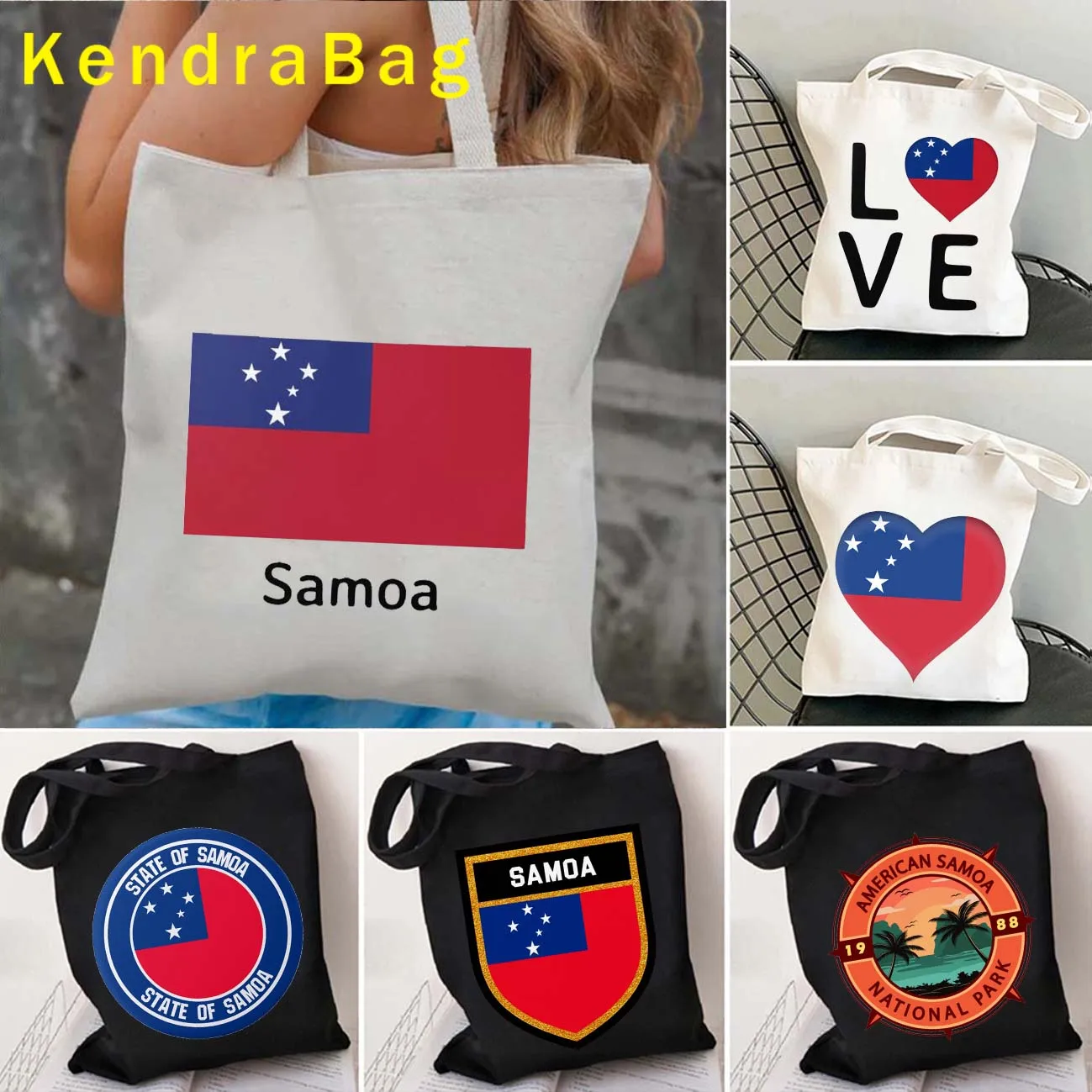 

Samoa Flag Round Emblem American Samoa National Park Ofu Beach Travel Gift Women Canvas Shoulder Tote Bag Shopper Cotton Handbag