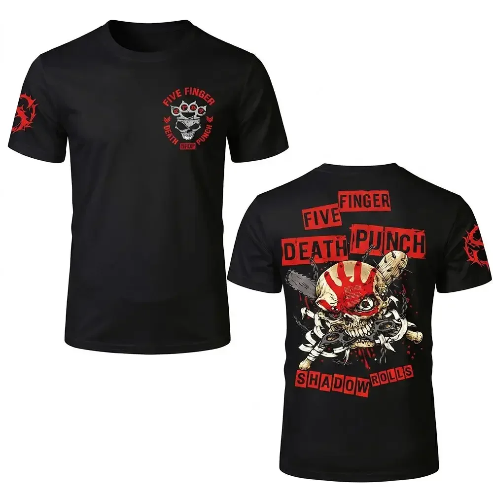 Camiseta con Estampado de Calavera Gótica para Fans de Five Finger Death Punch, Estilo Punk Rock, Moda Casual, Tops con Cuello Redondo