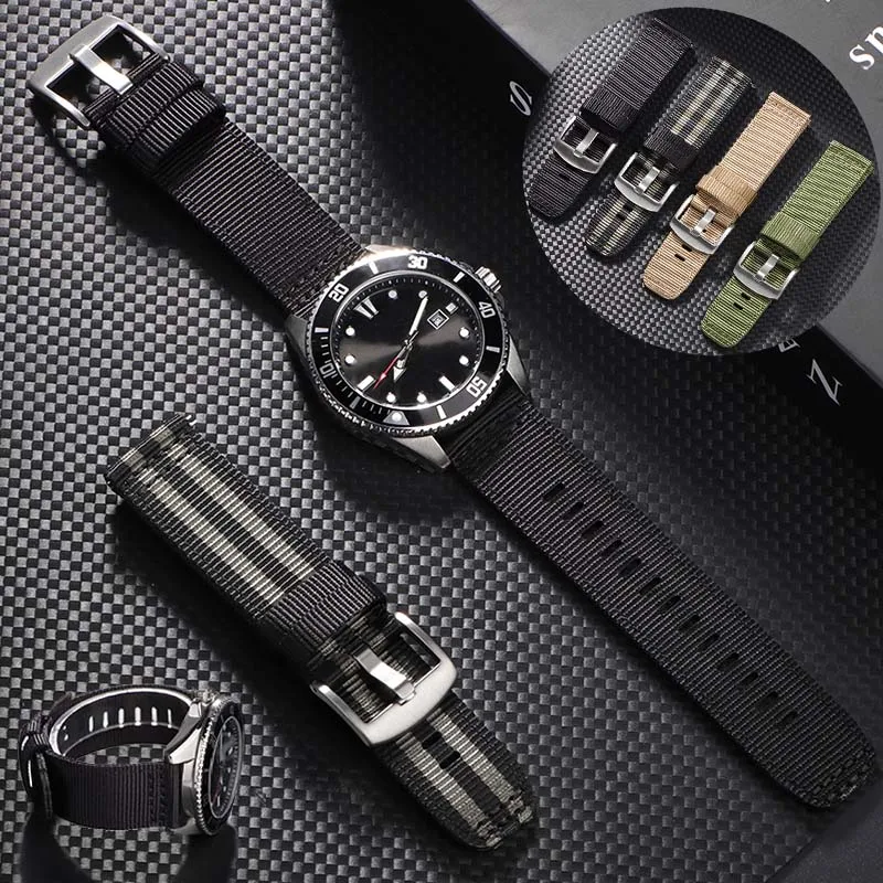 22mm Nylon Strap for Seiko for Rolex Canvas Watch Band Military Sport Bracelet Quick Release Universal Replacement Wristband