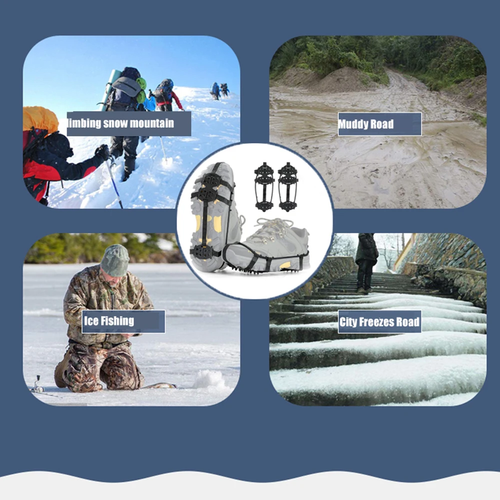 24 Steel Studs Ice Gripper for Shoes Anti-slip Ice Snow Walking Crampon for Winter Shoe Outdoor Hiking Climbing Snow Spikes Grip