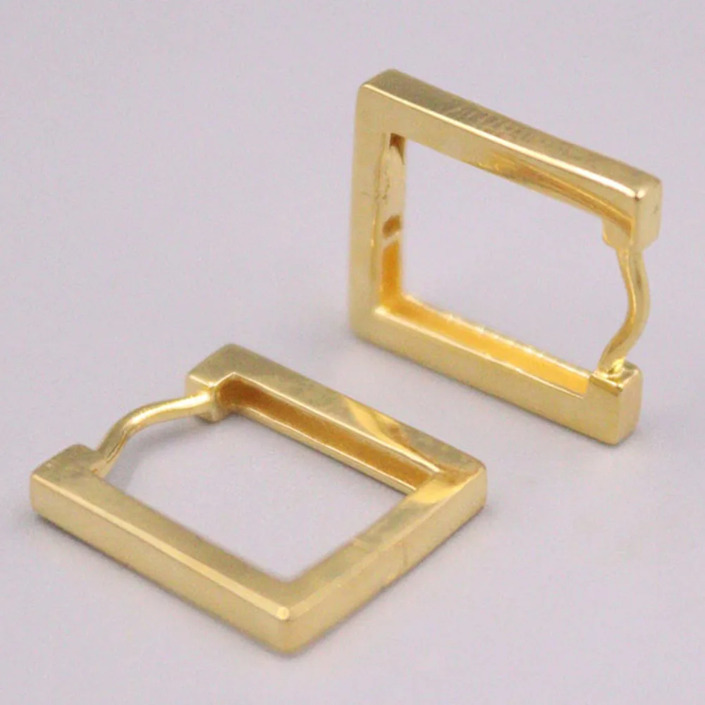 Authentic 18K Yellow Gold Lucky Glossy Rectangle Hoop Earrings 1.8g Au750