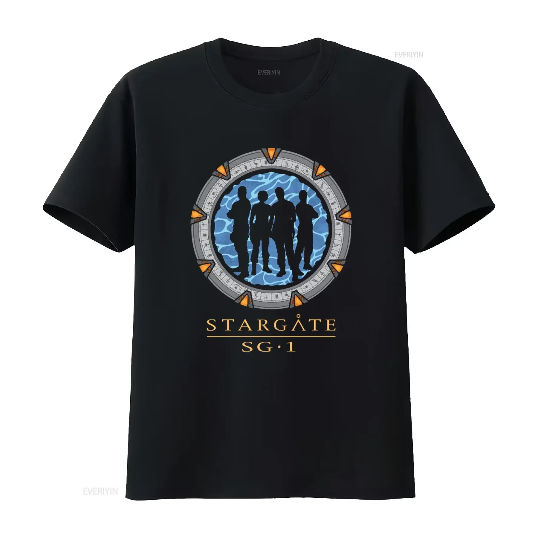 Stargate SG 1 Silhouette Teleport Men's Sci Fi T Shirt with Portal Gate Design from the Tv Show vintage Washed fashion Soft