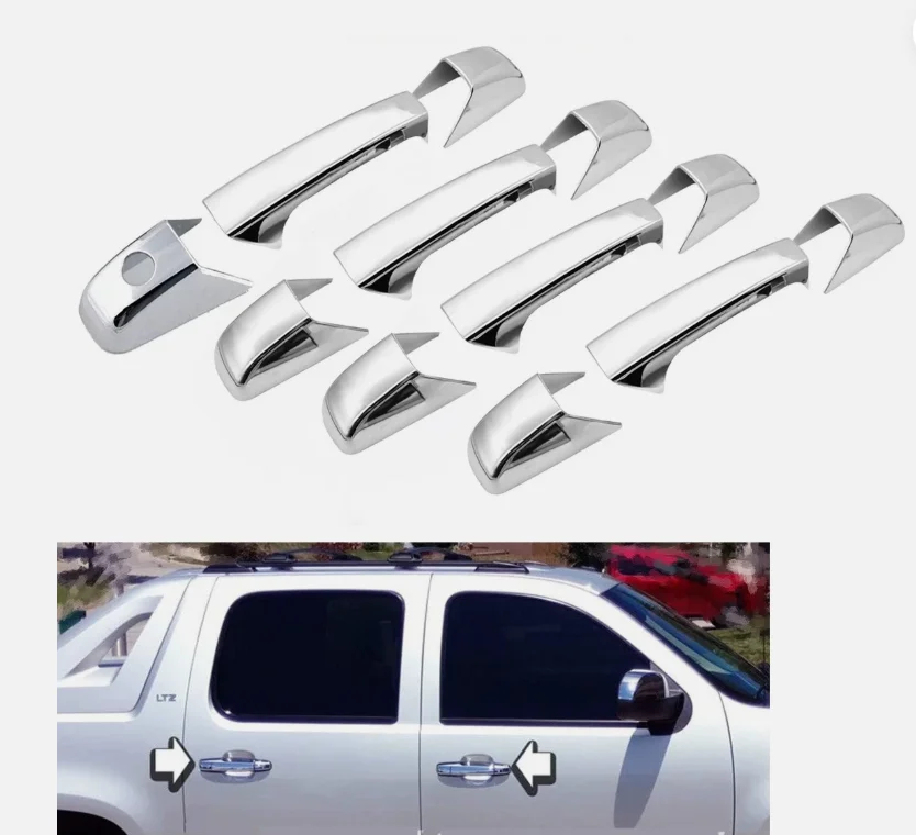 

CHROME Door Handle Covers for 07-14 Chevy Chevrolet Suburban/Tahoe/Avalanche/07-13 Silverado 1500 2500 3500 GMC w/o Passenger KH