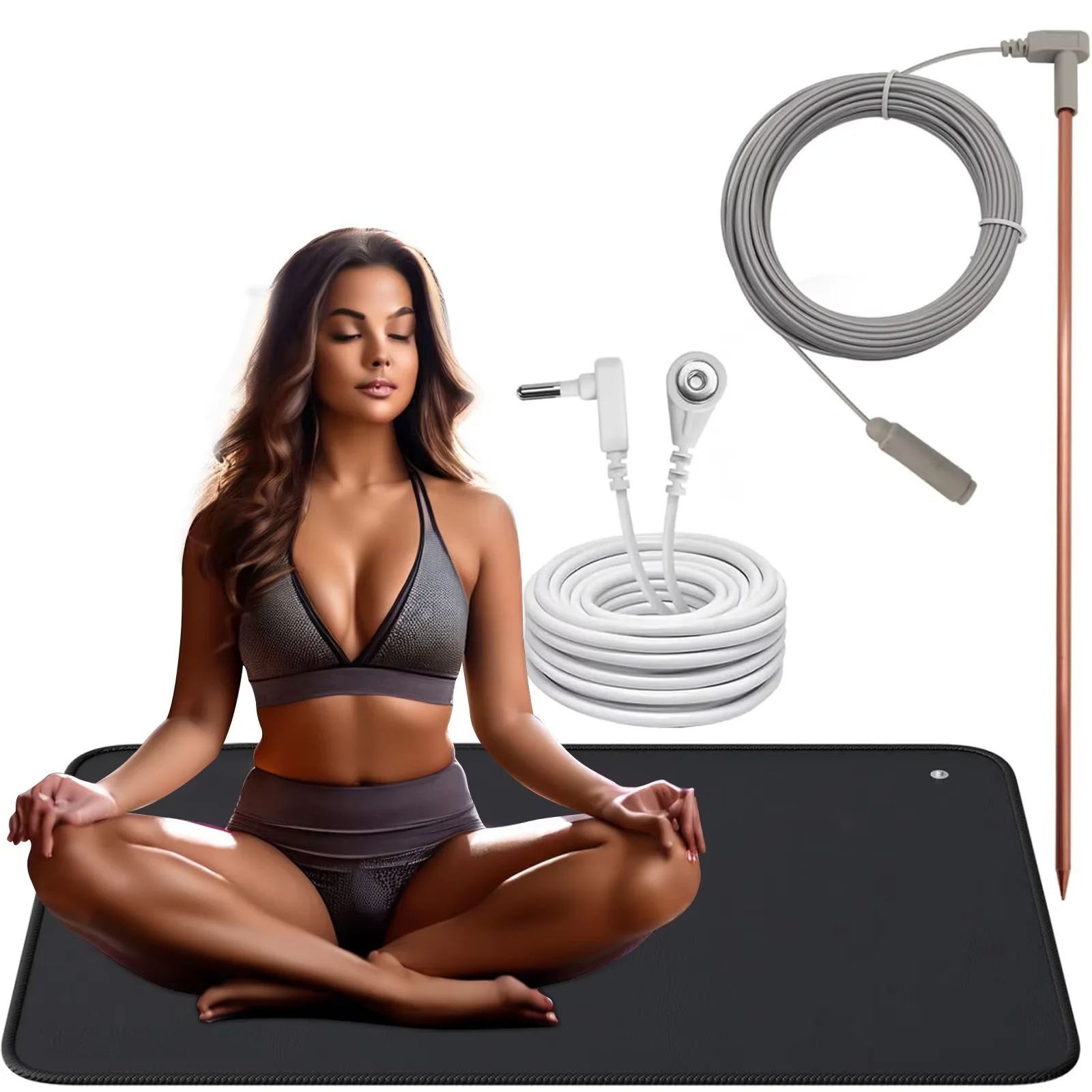 60X90CM Grounding Mat with Copper Grounding Rod for Foot Therapy, Conductive Grounding Sleep Mat，Connect to Earth EMF Recovery