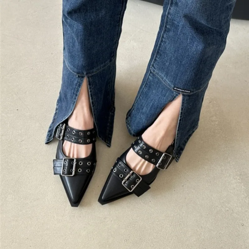 Women Sandals 2024 Luxury Buckle Designer Women\'s Shoes Fashion Elegant Slingback Pointed Toe Casual Women Sandalias De Tacón