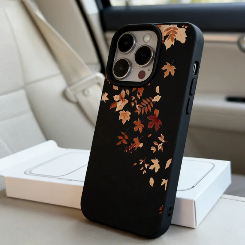 

Autumn Fall Maple Leaf Phone Case For iPhone 17 16 15 14 Plus 13 12 11 Pro MAX 17 Air Fallen Leaves Leather Texture Phone Cover
