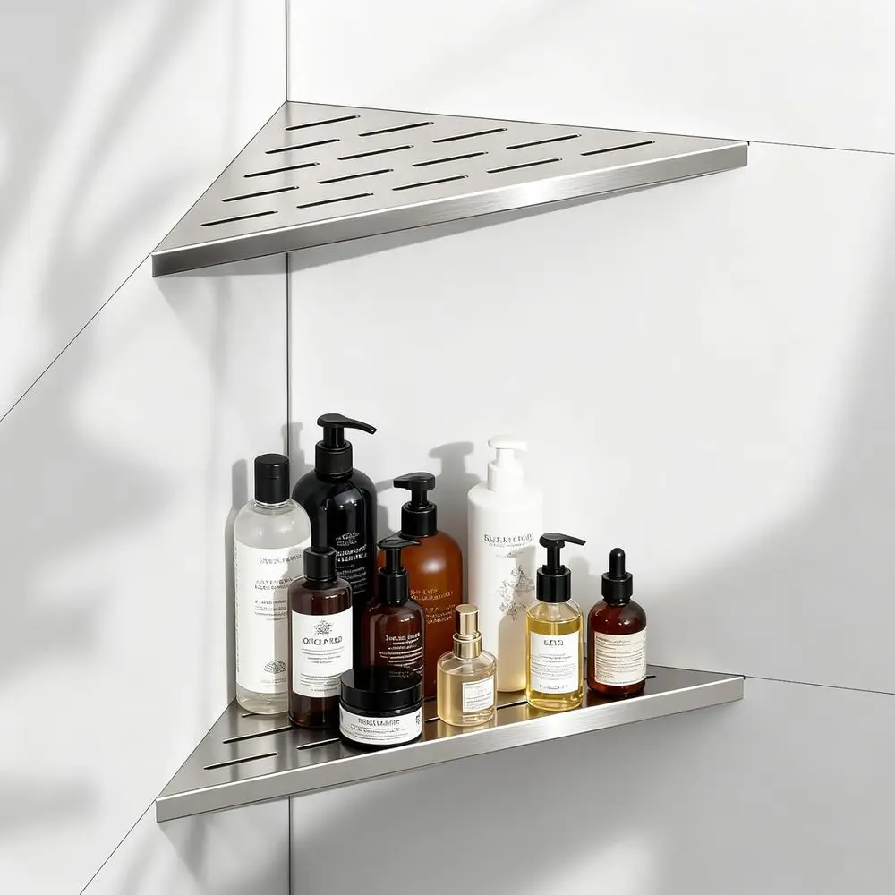 

2-Piece 10 Brushed Nickel Stainless Steel Corner Shower Shelves, Triangle Wall-Mounted Bathroom & Kitchen Organizer