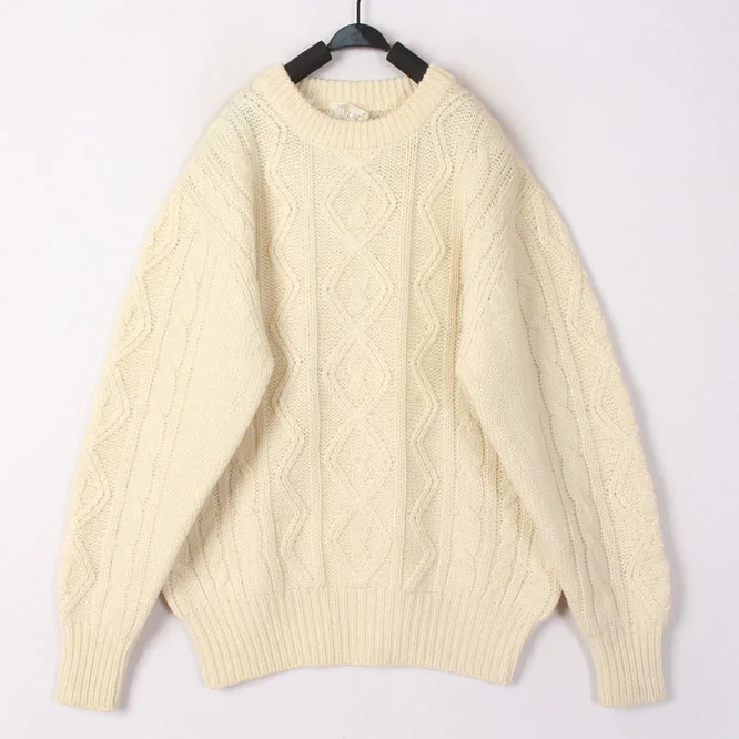 

Vintage Autumn Winter White 3D Knitted Woolen Sweater Cardigan Bean Bean Long Sleeve round Neck Warm Loose Style Single Piece