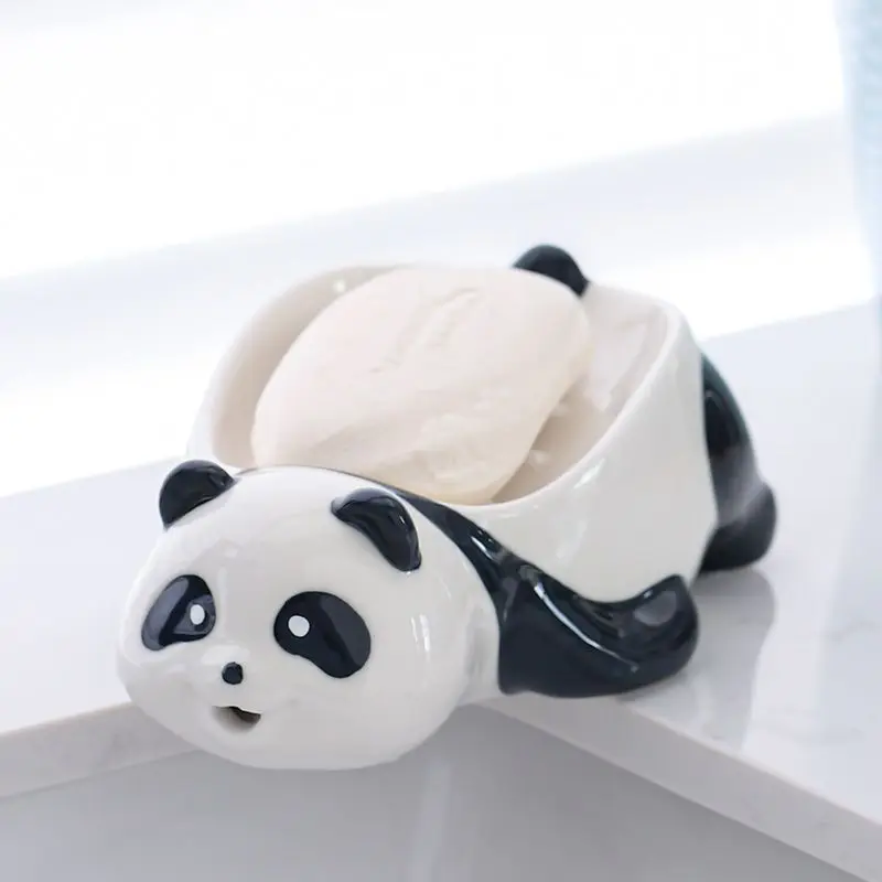 

Soap Dishes NEW Ceramic Cute Panda Cartoon Creative Soap Storage Rack Home Decoration Bathroom Accessories Restroom Drain Rack