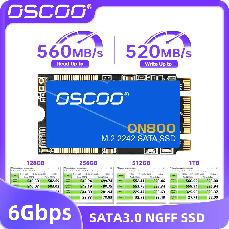 

OSCOO 512GB Internal M.2 2242 SSD 6Gbp/s SATA3.0 M.2 2242mm Hard Drive SSD 3D Nand Flash Original Solid State Drive For Notebook