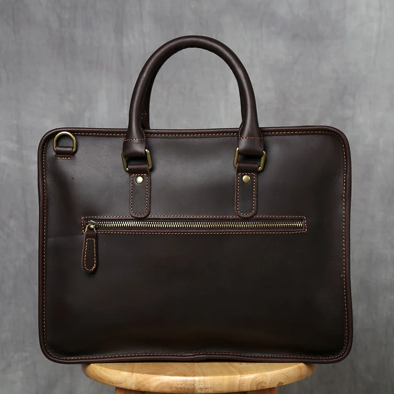 NZPJ Retro Herren Aktentasche Leder Laptoptasche Oberschicht Rindsleder Lässige Handtasche 14 Zoll Business Umhängetasche Messenger Bag – Detail 7