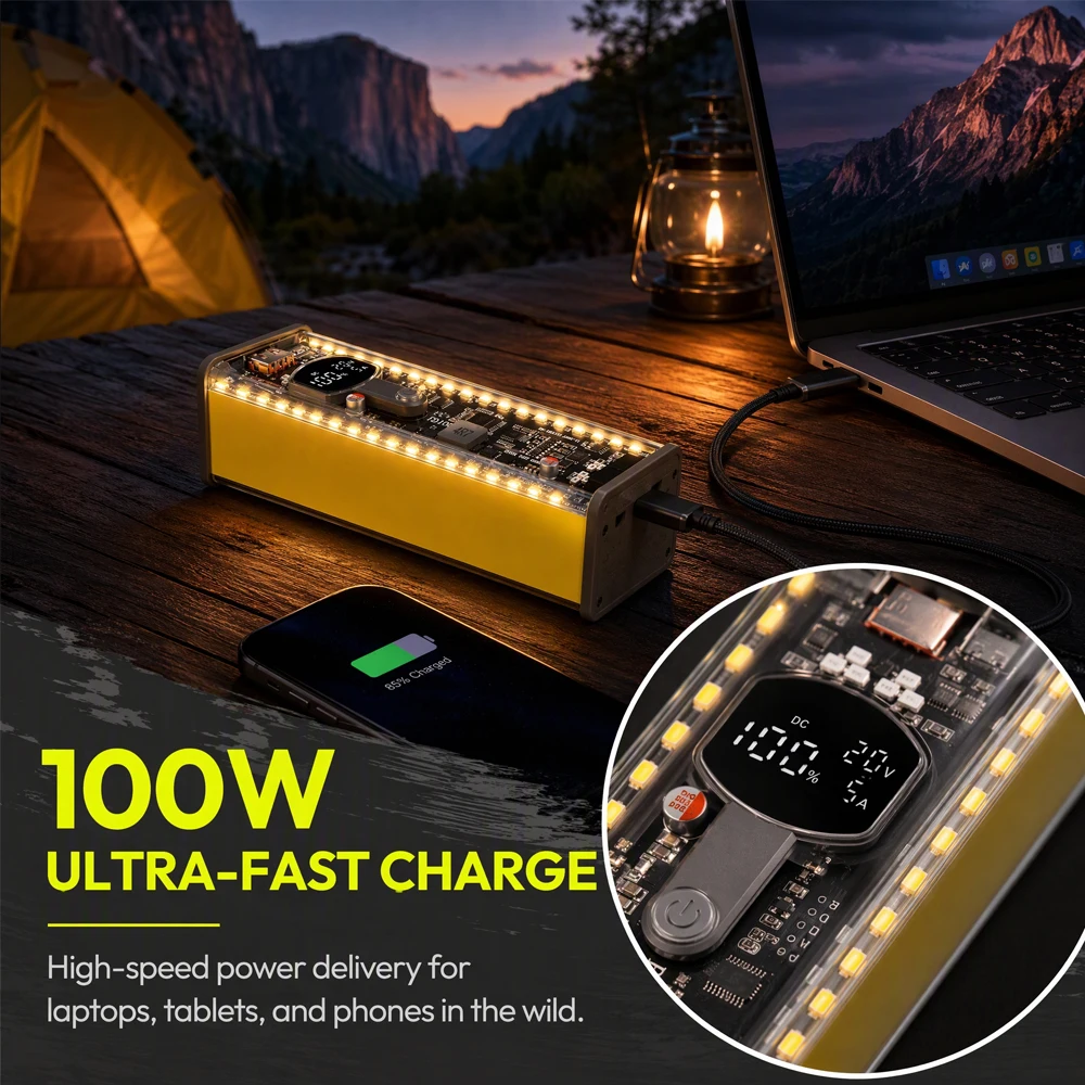 PD 100W Super Fast Charging DIY Power Bank Case Solder-Free 8-Cell 21700 Battery Holder Touch-Controlled DC Voltage Regulation